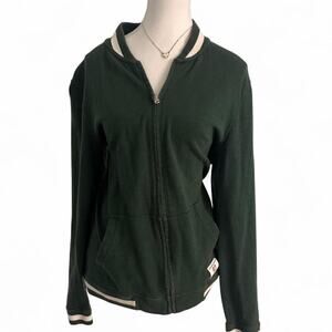 Abercrombie & Fitch Vintage Green & White Cotton Varsity Zip Up Jacket Size M